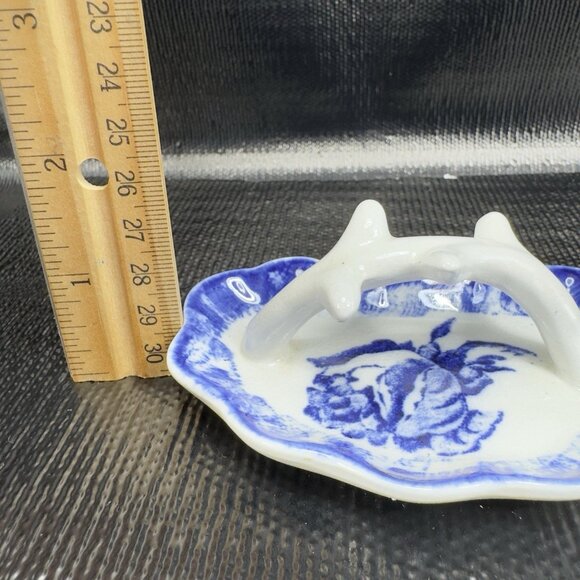 Antique Staffordshire Ironstone Lid Porcelain Flow Blue Rose Made in England VTG - Picture 4 of 13